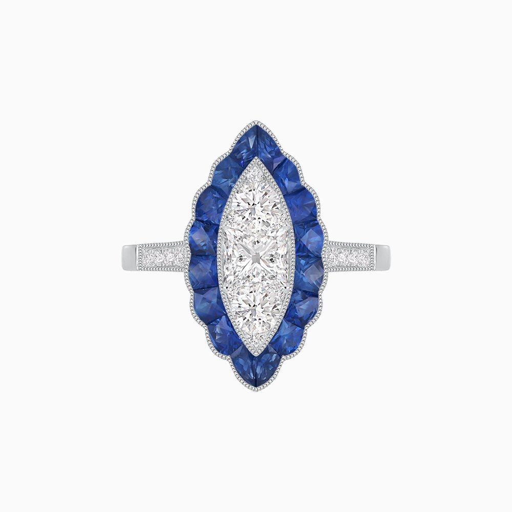 Art Deco Style Marquise Shaped Antique Inspired Ring with Diamonds - Shahin Jewelry
