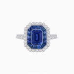Load image into Gallery viewer, Art Deco Style Mounting Ring with Emerald Cut Center Stone and Calibre-Cut Gemstone Halo - Shahin Jewelry