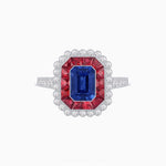 Load image into Gallery viewer, Art Deco Style Mounting Ring with Emerald Cut Center Stone and Calibre-Cut Gemstone Halo - Shahin Jewelry