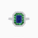 Load image into Gallery viewer, Art Deco Style Mounting Ring with Emerald Cut Center Stone and Calibre-Cut Gemstone Halo - Shahin Jewelry