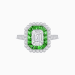 Load image into Gallery viewer, Art Deco Style Mounting Ring with Emerald Cut Center Stone and Calibre-Cut Gemstone Halo - Shahin Jewelry