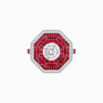 Load image into Gallery viewer, Art Deco Style Octagonal Ring with Geometric Design and Customizable Center Stone - Shahin Jewelry