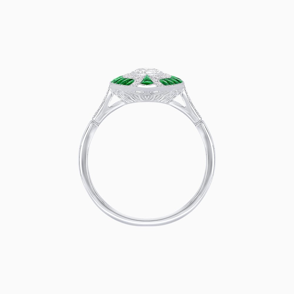 Art Deco Style Oval Center Clover Ring with Diamond - Shahin Jewelry