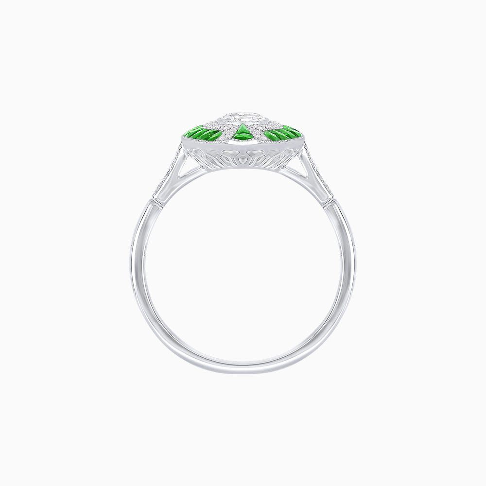 Art Deco Style Oval Center Clover Ring with Diamond - Shahin Jewelry