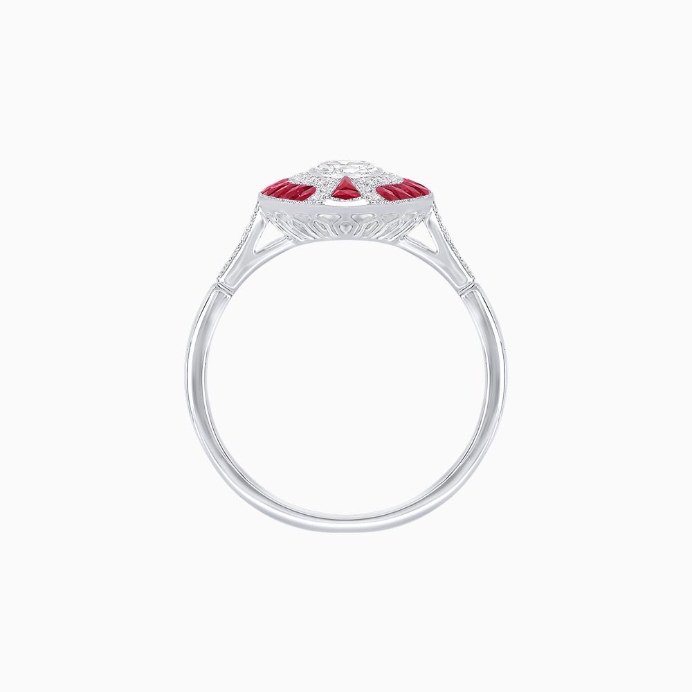 Art Deco Style Oval Center Clover Ring with Diamond - Shahin Jewelry