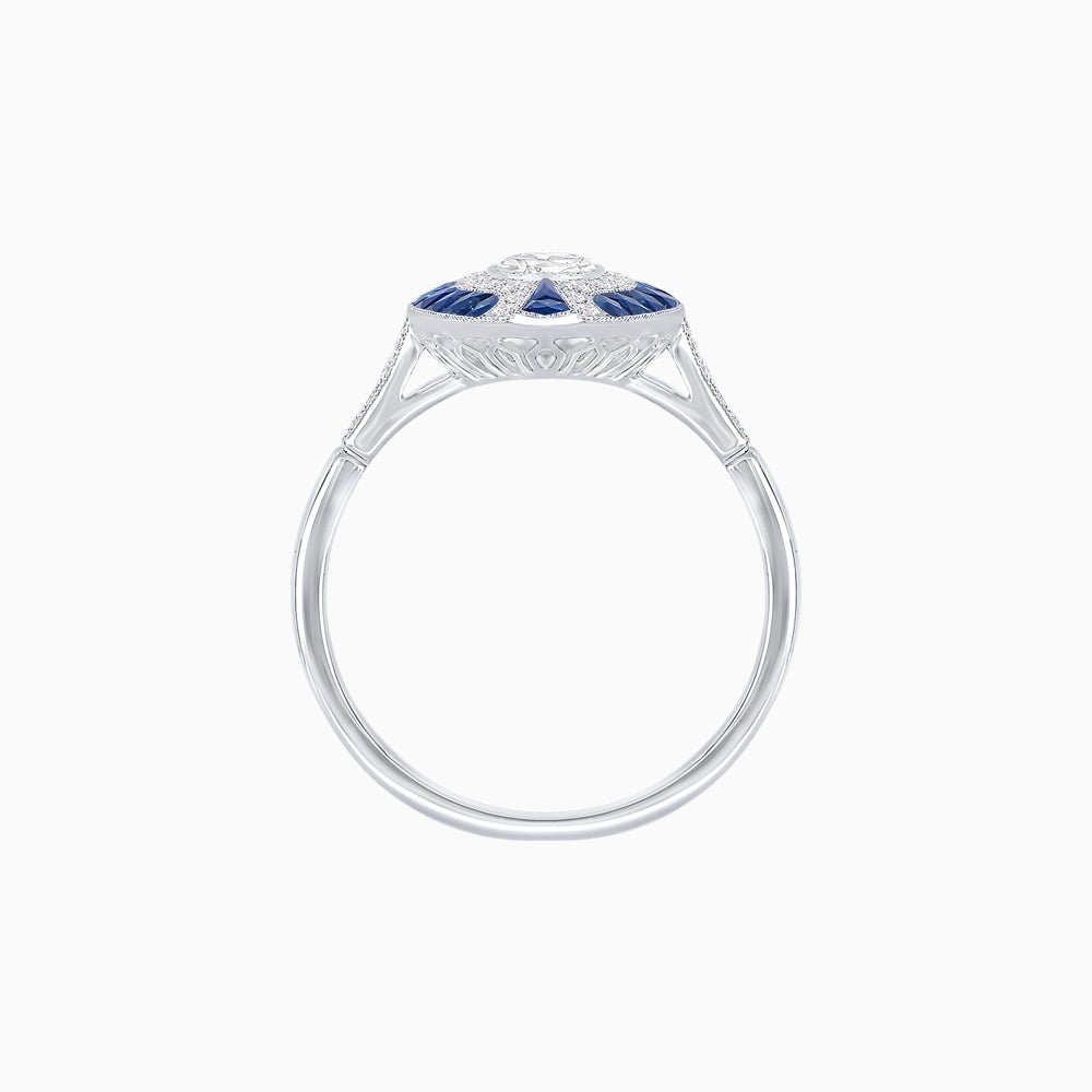 Art Deco Style Oval Center Clover Ring with Diamond - Shahin Jewelry