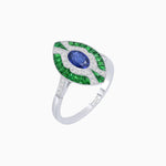Load image into Gallery viewer, Art Deco Style Oval Center Clover Ring with Gemstone - Shahin Jewelry