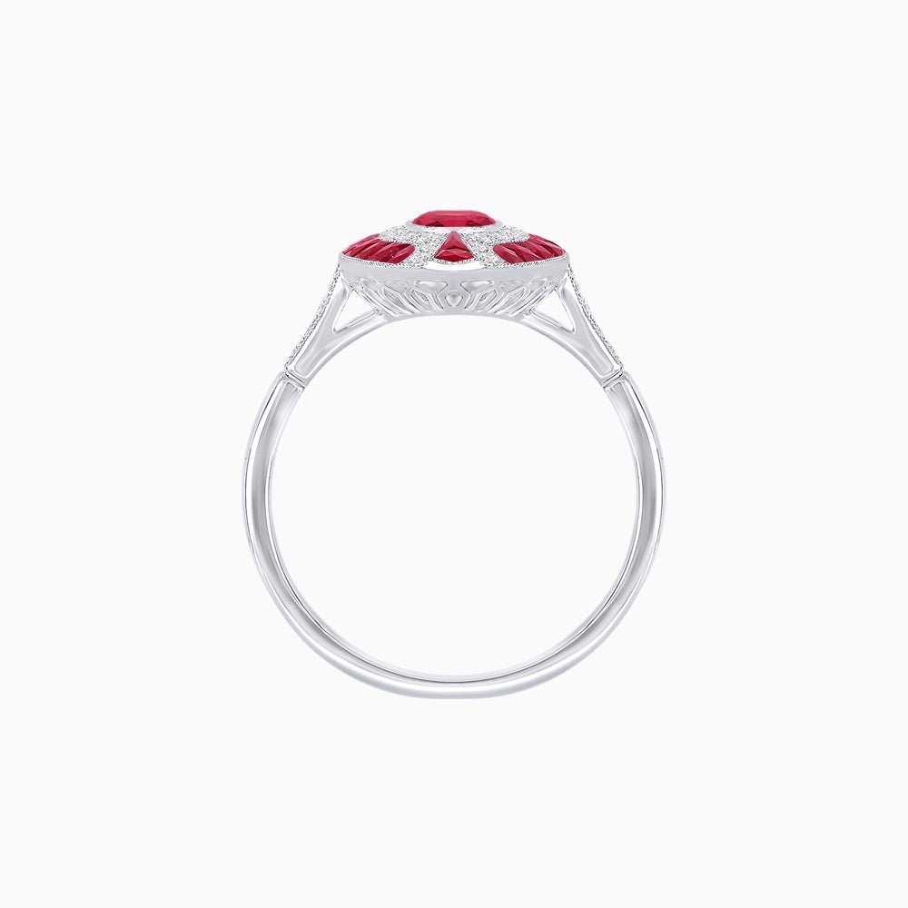 Art Deco Style Oval Center Clover Ring with Gemstone - Shahin Jewelry