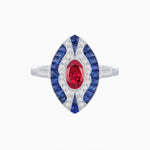 Load image into Gallery viewer, Art Deco Style Oval Center Clover Ring with Gemstone - Shahin Jewelry