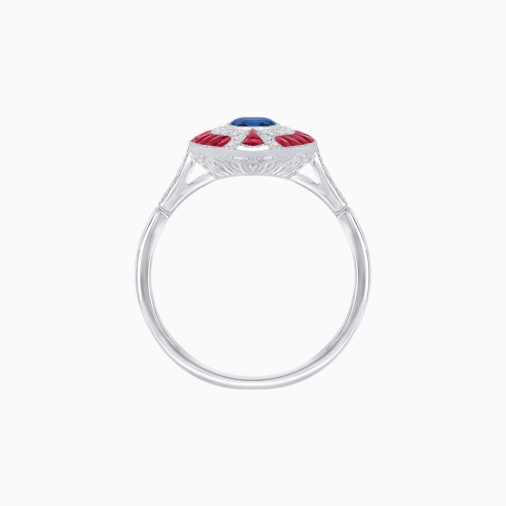 Art Deco Style Oval Center Clover Ring with Gemstone - Shahin Jewelry