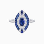 Load image into Gallery viewer, Art Deco Style Oval Center Clover Ring with Gemstone - Shahin Jewelry
