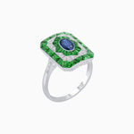 Load image into Gallery viewer, Art Deco Style Oval Cut Ring with Customizable French - Cut Gemstone Accents - Shahin Jewelry
