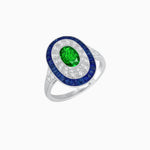 Load image into Gallery viewer, Art Deco Style Oval Ring with French-Cut Gemstone Halo and Diamond Accents - Shahin Jewelry