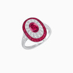 Load image into Gallery viewer, Art Deco Style Oval Ring with French-Cut Gemstone Halo and Diamond Accents - Shahin Jewelry