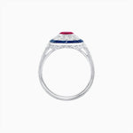 Load image into Gallery viewer, Art Deco Style Oval Ring with French-Cut Gemstone Halo and Diamond Accents - Shahin Jewelry