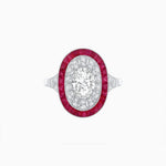 Load image into Gallery viewer, Art Deco Style Oval Ring with French-Cut Gemstone Halo and Diamond Accents - Shahin Jewelry