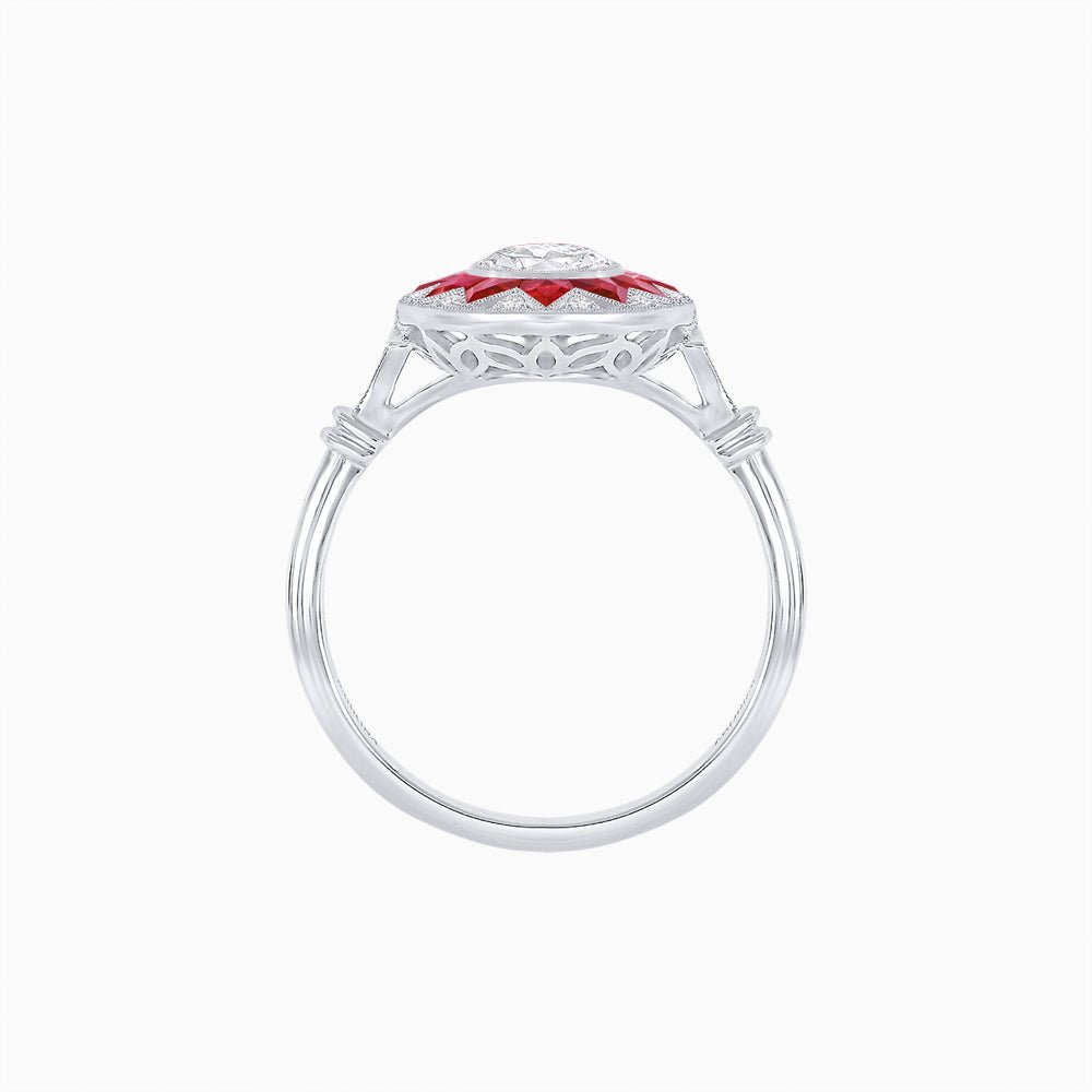 Art Deco Style Star Design Ring Oval Cut Diamond - Shahin Jewelry