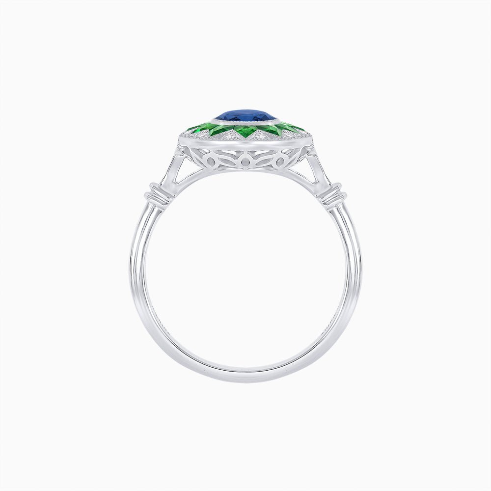 Art Deco Style Star Design Ring Oval Cut Gemstone - Shahin Jewelry