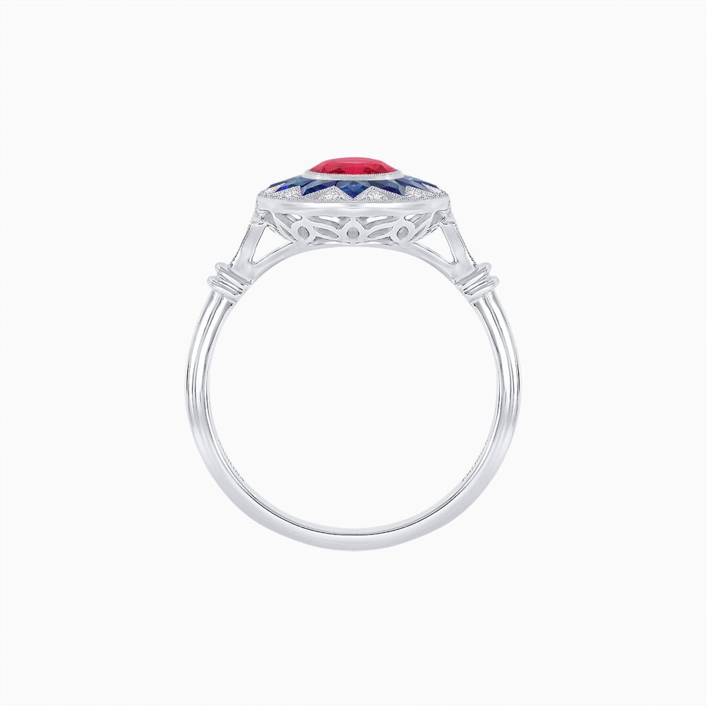 Art Deco Style Star Design Ring Oval Cut Gemstone - Shahin Jewelry