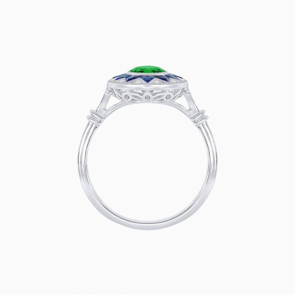 Art Deco Style Star Design Ring Oval Cut Gemstone - Shahin Jewelry