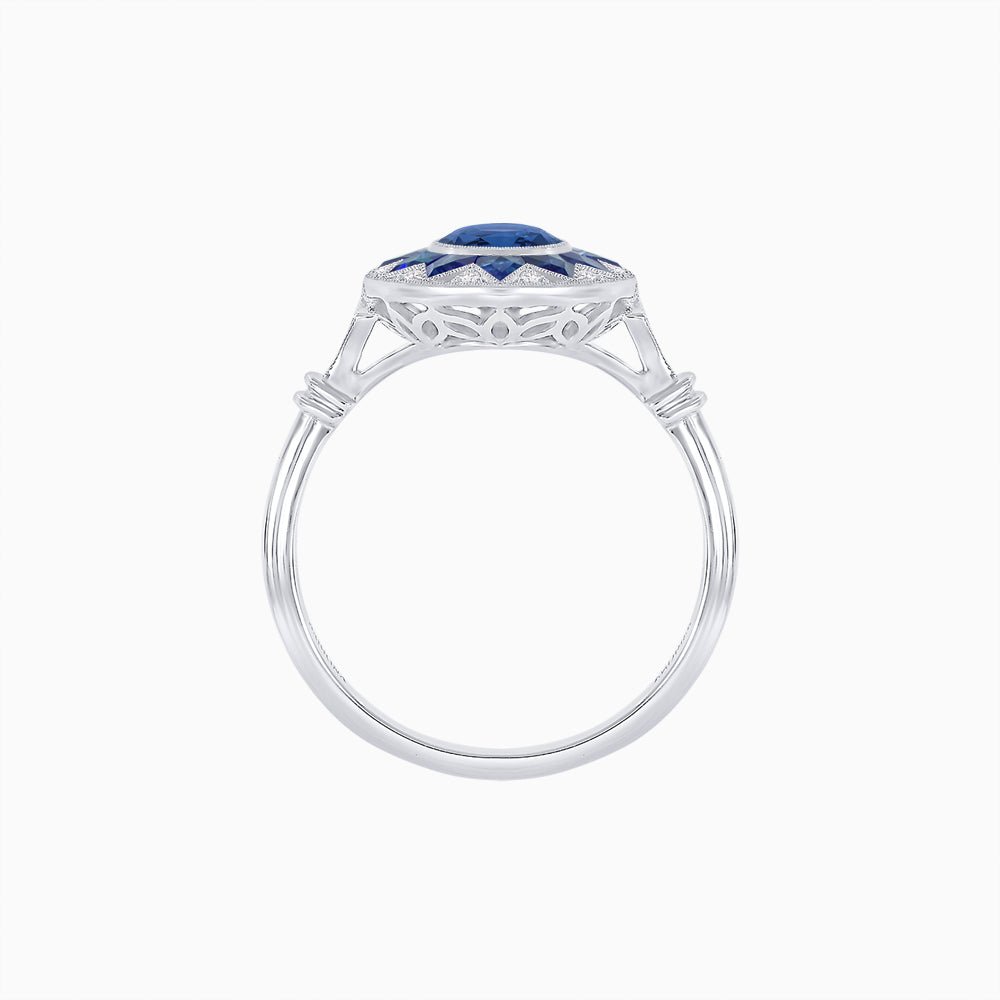 Art Deco Style Star Design Ring Oval Cut Gemstone - Shahin Jewelry