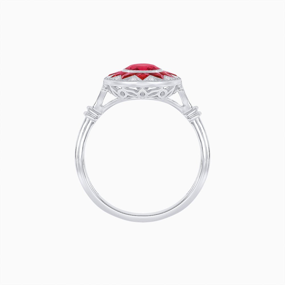 Art Deco Style Star Design Ring Oval Cut Gemstone - Shahin Jewelry