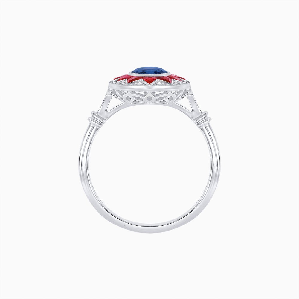 Art Deco Style Star Design Ring Oval Cut Gemstone - Shahin Jewelry