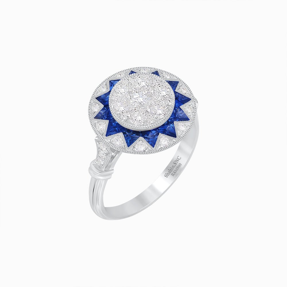 Art Deco Style Star Design Ring With Illusion Setting - Shahin Jewelry