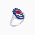 Load image into Gallery viewer, Art Deco Style Swirl Ring with Round Center Stone and Calibre-Cut Gemstone Accents - Shahin Jewelry