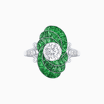 Load image into Gallery viewer, Art Deco Style Swirl Ring with Round Center Stone and Calibre-Cut Gemstone Accents - Shahin Jewelry