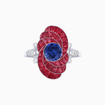 Load image into Gallery viewer, Art Deco Style Swirl Ring with Round Center Stone and Calibre-Cut Gemstone Accents - Shahin Jewelry
