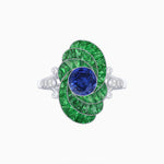 Load image into Gallery viewer, Art Deco Style Swirl Ring with Round Center Stone and Calibre-Cut Gemstone Accents - Shahin Jewelry
