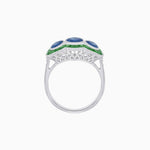 Load image into Gallery viewer, Art Deco Style Three-Stone Engagement Ring with Diamond and Gemstones - Shahin Jewelry