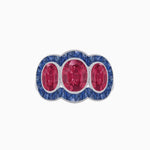 Load image into Gallery viewer, Art Deco Style Three-Stone Engagement Ring with Diamond and Gemstones - Shahin Jewelry