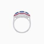 Load image into Gallery viewer, Art Deco Style Three-Stone Engagement Ring with Diamond and Gemstones - Shahin Jewelry