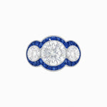 Load image into Gallery viewer, Art Deco Style Three - Stone Engagement Ring with Diamond and Gemstones - Shahin Jewelry
