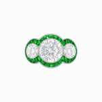 Load image into Gallery viewer, Art Deco Style Three - Stone Engagement Ring with Diamond and Gemstones - Shahin Jewelry