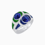 Load image into Gallery viewer, Art Deco Style Two-Ring Set with Round Center Stones and French-Cut Gemstone Accents - Shahin Jewelry