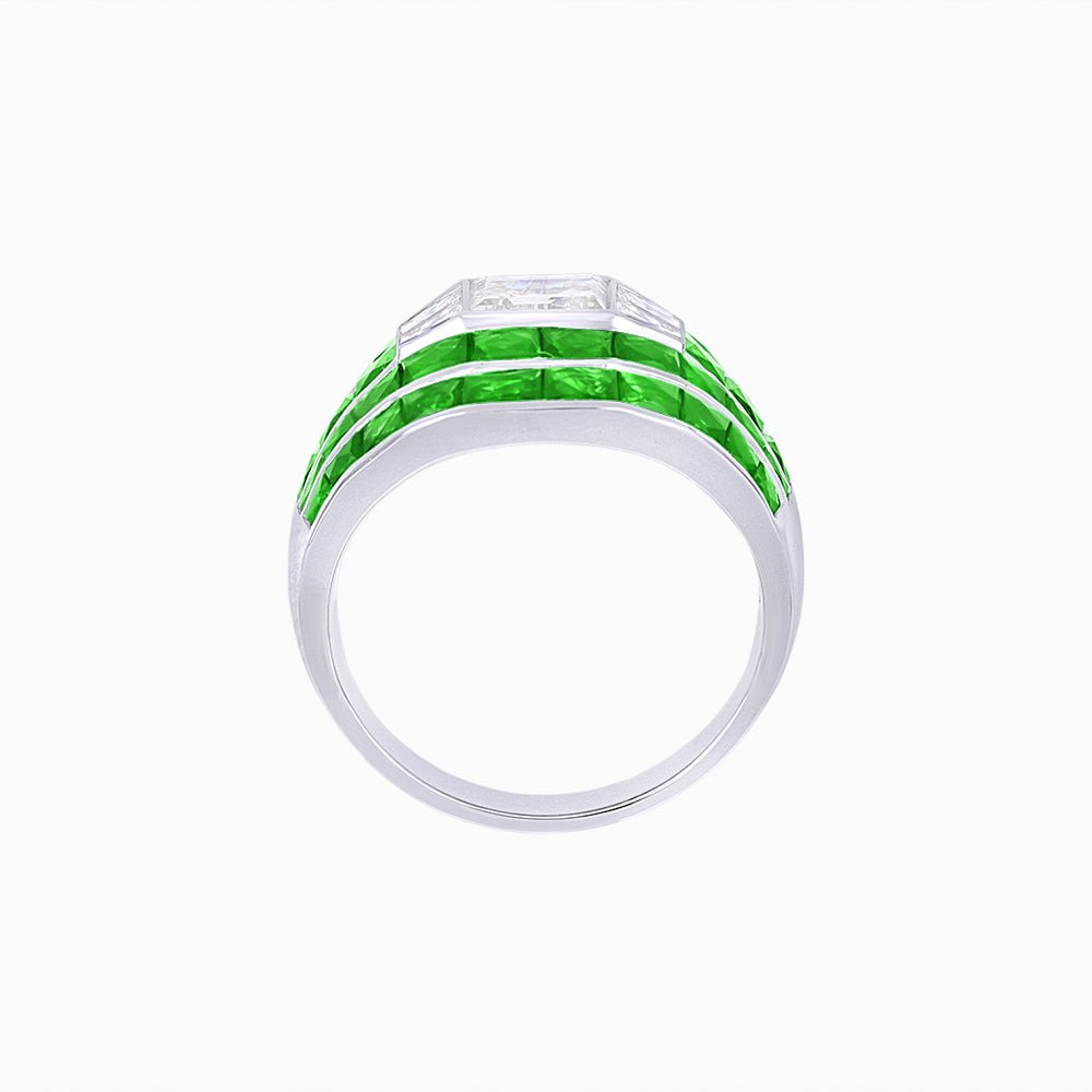 Art Deco - Style Wide Band Mounting with Channel - Set French - Cut Accents Custom Center Stone | Bold Geometry | Hand - Finished Craftsmanship - Shahin Jewelry