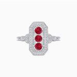 Load image into Gallery viewer, Art Deco Three - Stone Plaque Ring with Diamond Pavé Frame - Shahin Jewelry
