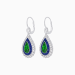 Load image into Gallery viewer, Art Deco–Inspired Double Halo Pear - Shaped Drop Earrings with Diamond and Gemstones Mounting - Shahin Jewelry