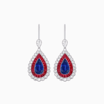 Load image into Gallery viewer, Art Deco–Inspired Double Halo Pear - Shaped Drop Earrings with Diamond and Gemstones Mounting - Shahin Jewelry