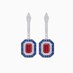 Load image into Gallery viewer, Art Deco–Inspired Mounting Emerald Cut Drop Earrings with Diamonds and Gemstones - Shahin Jewelry
