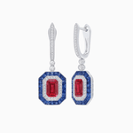 Load image into Gallery viewer, Art Deco–Inspired Mounting Emerald Cut Drop Earrings with Diamonds and Gemstones - Shahin Jewelry