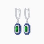Load image into Gallery viewer, Art Deco–Inspired Mounting Emerald Cut Drop Earrings with Diamonds and Gemstones - Shahin Jewelry