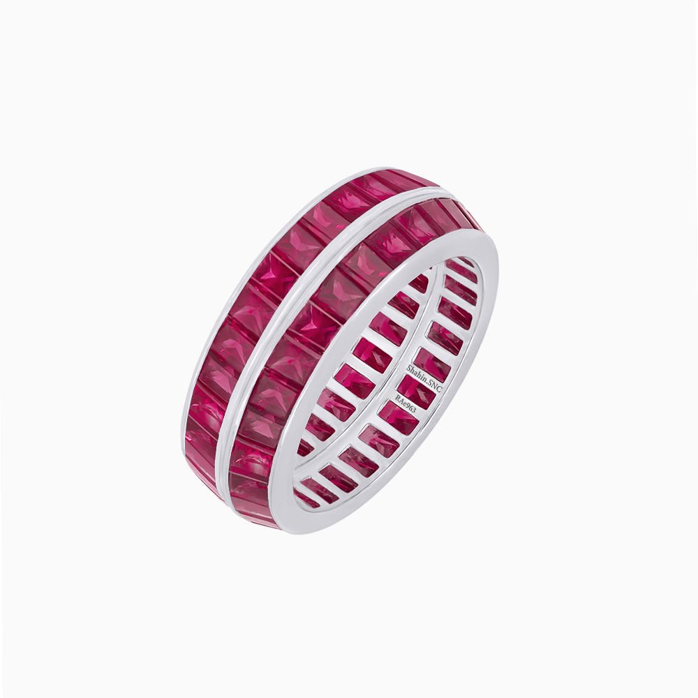 Baguette Sapphire Eternity twin stackable bands - Shahin Jewelry