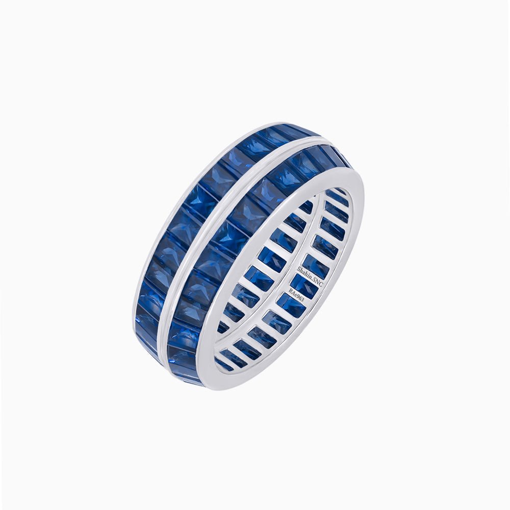 Baguette Sapphire Eternity twin stackable bands - Shahin Jewelry