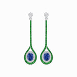 Load image into Gallery viewer, Ballroom Double Halo Dangle Earrings , Oval Mounting with Diamond and Gemstone - Shahin Jewelry