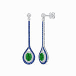 Load image into Gallery viewer, Ballroom Double Halo Dangle Earrings , Oval Mounting with Diamond and Gemstone - Shahin Jewelry