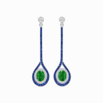 Load image into Gallery viewer, Ballroom Double Halo Dangle Earrings , Oval Mounting with Diamond and Gemstone - Shahin Jewelry